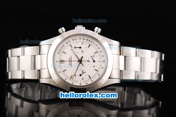 Rolex Daytona Oyster Perpetual Date Swiss Valjoux 7750 Chronograph Movement White Dial with Silver Stick Marker and SS Strap - Click Image to Close